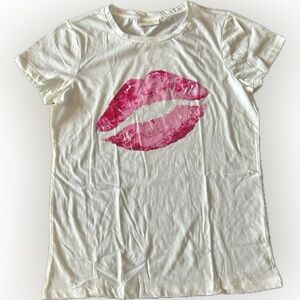 Bobbie Brooks Women's Ladies Kiss Red Lips - White Red & Pink T-shirt